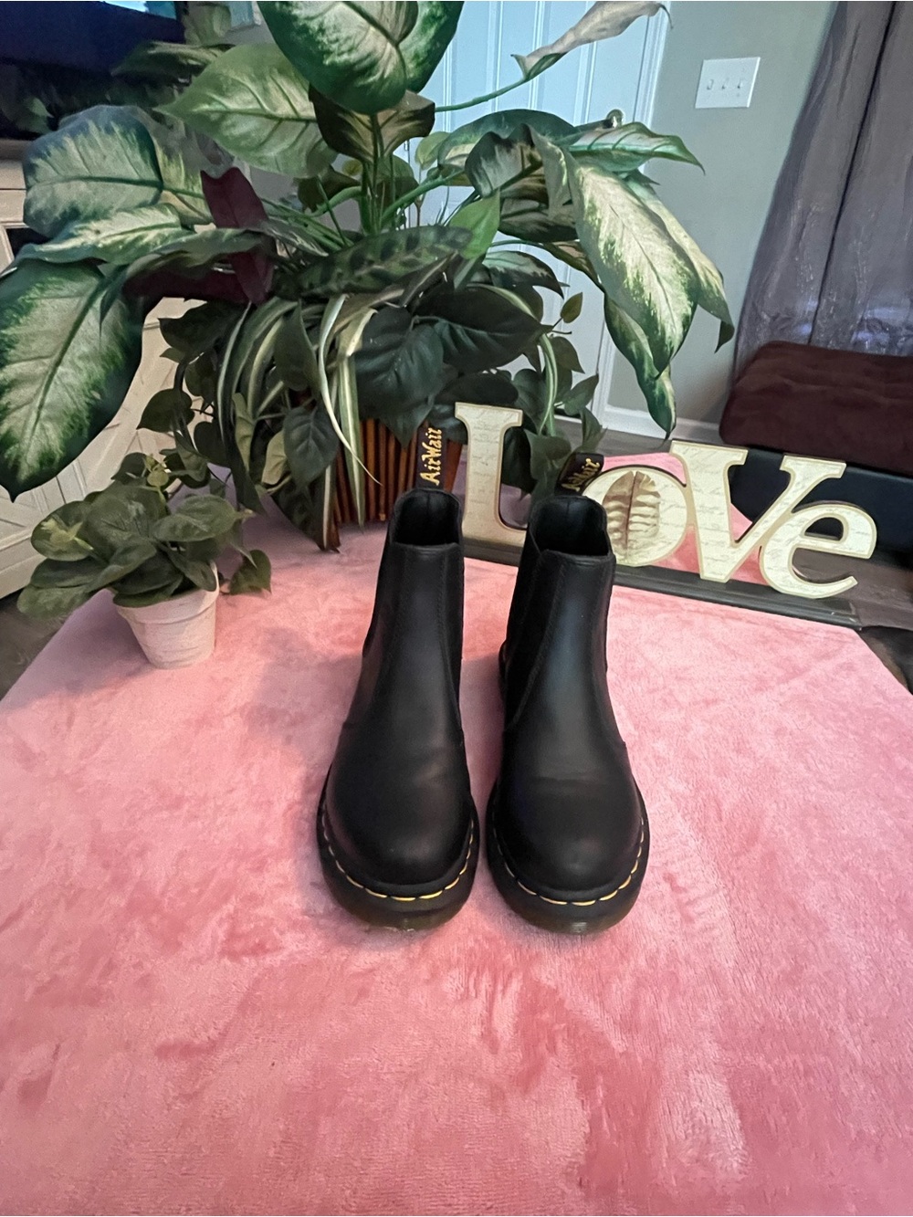 Dr. Martens Black Leather Chelsea Ankle Boots with Yellow Stitching